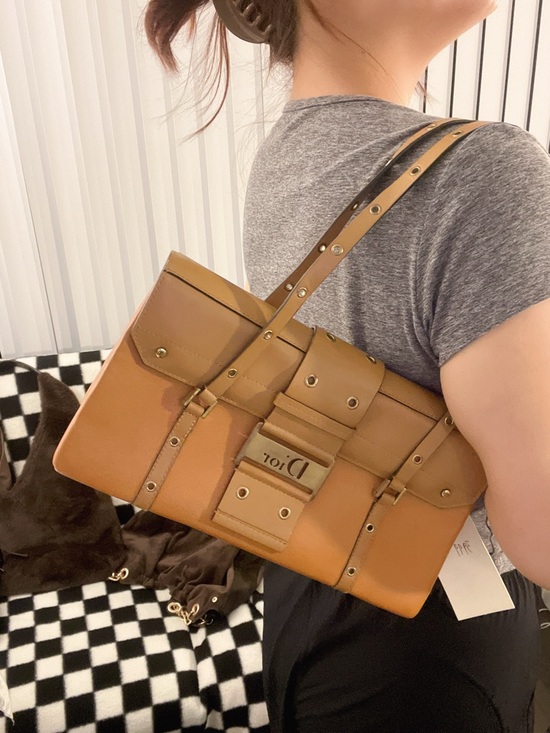 Dior Handbags - Rare Vintage Dior Punk Line Shoulder Bag - Tan/Brown Leather - Iconic!